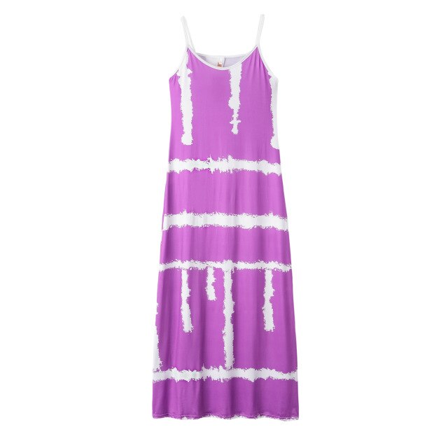 Plus Size Large Stripe Printing Dresses Women Casual Loose Strap Dress Colors Summer Sexy Boho Bow Camis Party Maxi Dress Robe