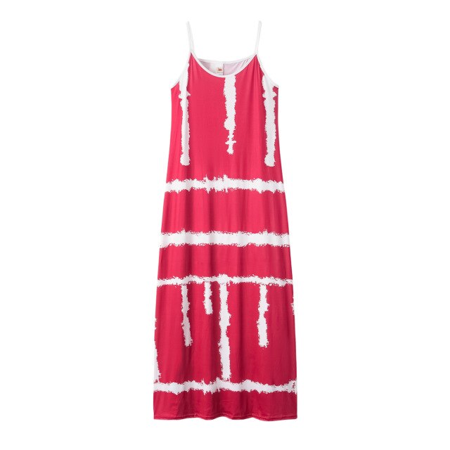 Plus Size Large Stripe Printing Dresses Women Casual Loose Strap Dress Colors Summer Sexy Boho Bow Camis Party Maxi Dress Robe