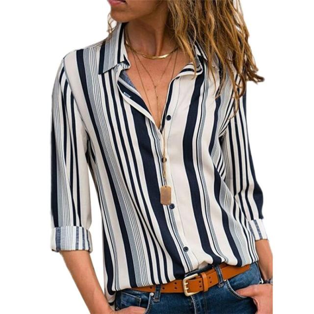Women Long Sleeve Turn-down Collar Chiffon Blouse Shirt Casual Tops Plus Size Elegant Work Shirt