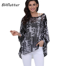 Load image into Gallery viewer, Plus-size Chiffon Shirt Batwing Sleeve Letters Print Tops Blouses